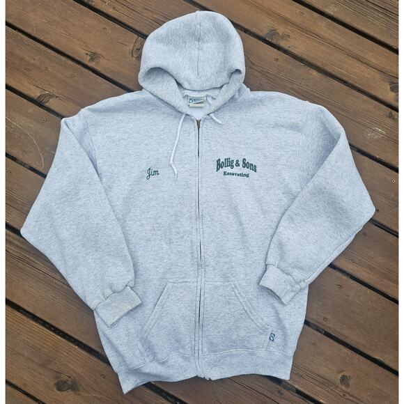 Discus Other - Vtg Discus Athletic Full Zip Hoodie 90s Sweatshirt Sz Large "Jim" Graphic Print